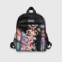 Детский рюкзак Ветка сакуры на фоне ночного Токио - glitch, цвет: 3D-принт