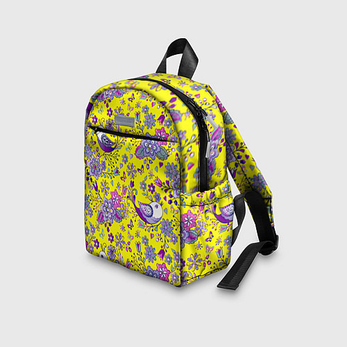 Детский рюкзак Птички и цветы на желтом / 3D-принт – фото 3
