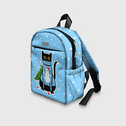 Детский рюкзак Котик в свитере под снегопадом - синий, цвет: 3D-принт — фото 2