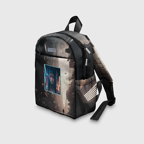 Детский рюкзак Девушка во мраке киберпанк города / 3D-принт – фото 3