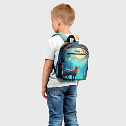 Детский рюкзак Волк в ночном лесу в folk art стиле, цвет: 3D-принт — фото 2