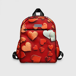 Детский рюкзак Красные сердца на красном фоне