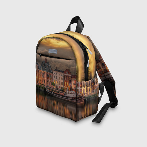 Детский рюкзак Мирный город на воде и тучи / 3D-принт – фото 3