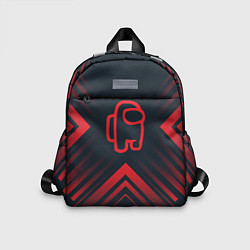 Детский рюкзак Красный символ Among Us на темном фоне со стрелкам, цвет: 3D-принт