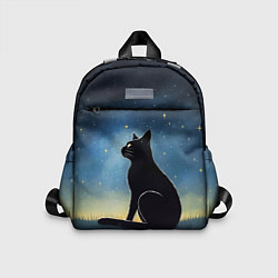 Детский рюкзак Черный кот и звезды - акварель, цвет: 3D-принт