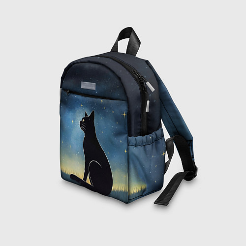 Детский рюкзак Черный кот и звезды - акварель / 3D-принт – фото 3