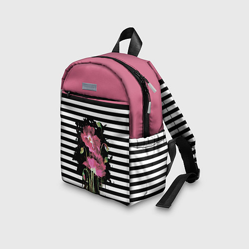 Детский рюкзак Розовые акварельные маки на полосатом фоне / 3D-принт – фото 3