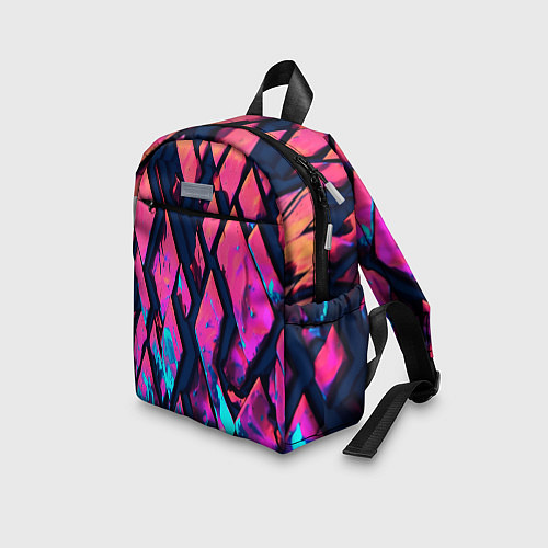Детский рюкзак Розово-голубые соты и разломы / 3D-принт – фото 3
