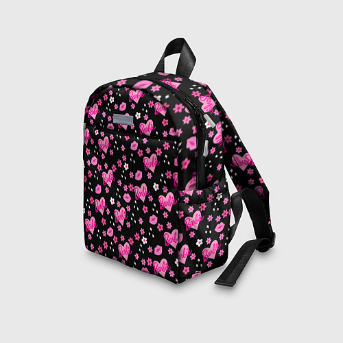 Детский рюкзак Черный фон, барби и цветы / 3D-принт – фото 3