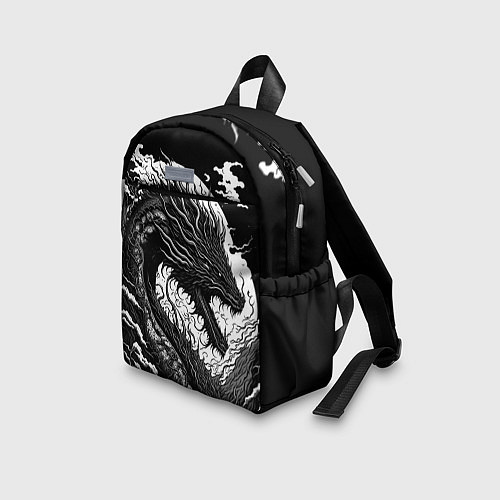 Детский рюкзак Черно-белый дракон и волны / 3D-принт – фото 3