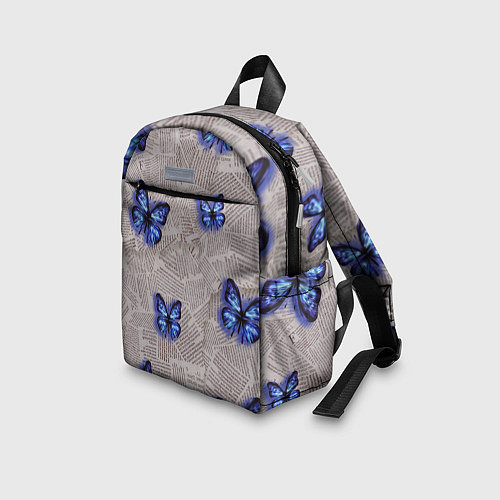 Детский рюкзак Газетные обрывки и синие бабочки / 3D-принт – фото 3