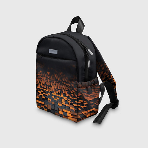 Детский рюкзак Черные и оранжевые пиксели / 3D-принт – фото 3