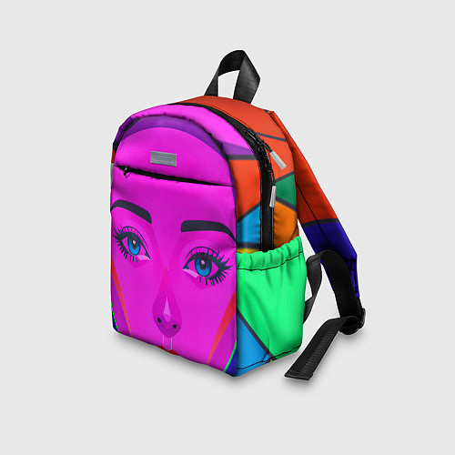 Детский рюкзак Девушка с голубыми глазами и фиолетовым лицом / 3D-принт – фото 3