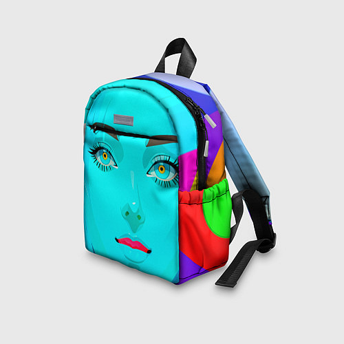 Детский рюкзак Девушка с циановым лицом и жёлтыми зрачками / 3D-принт – фото 3