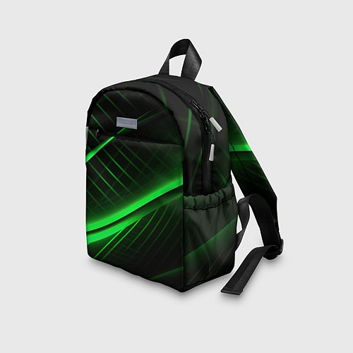 Детский рюкзак Зеленые полосы на черном фоне / 3D-принт – фото 3