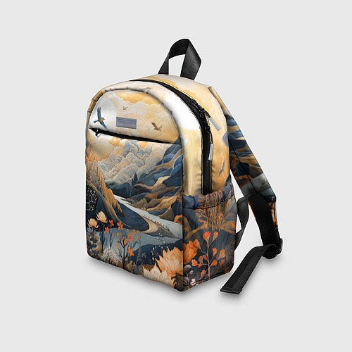 Детский рюкзак Солнечное утро в цветущих горах / 3D-принт – фото 3