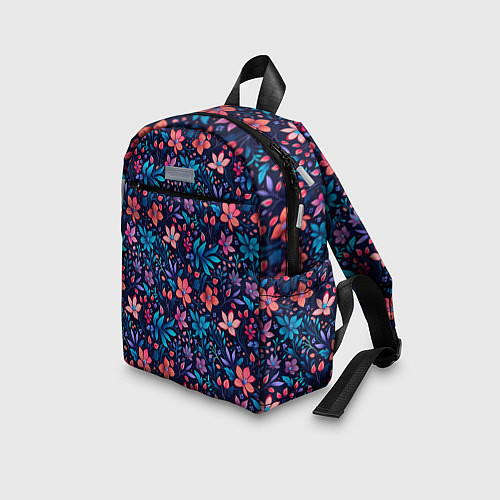 Детский рюкзак Цветочный паттерн в синих и сиреневых тонах / 3D-принт – фото 3