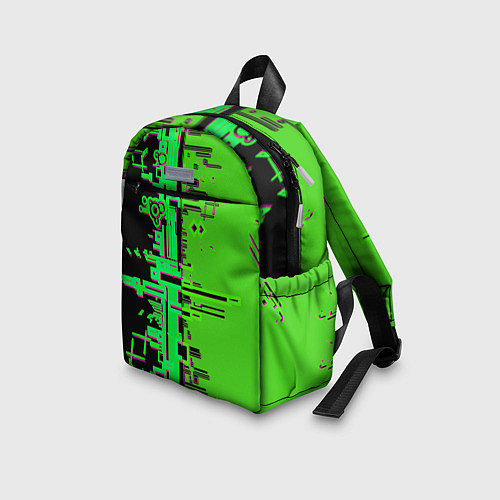 Детский рюкзак Кибер-глитч зелёный / 3D-принт – фото 3