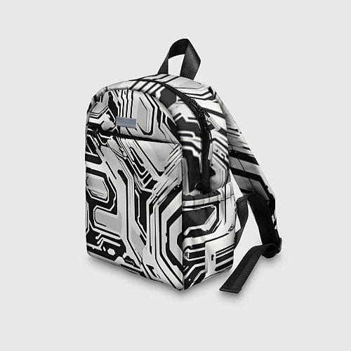 Детский рюкзак Киберпанк белые полосы на чёрном фоне / 3D-принт – фото 3