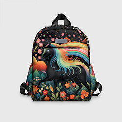 Детский рюкзак Лошадка с радужной гривой в стиле фолк-арт, цвет: 3D-принт