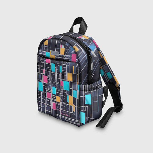 Детский рюкзак Белые полосы и разноцветные квадраты / 3D-принт – фото 3