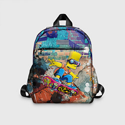 Детский рюкзак Барт Симпсон на скейтборде на фоне стены с граффит, цвет: 3D-принт