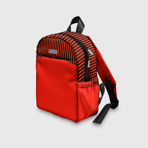 Детский рюкзак Оранжево черный комбинированный узор в полоску / 3D-принт – фото 3