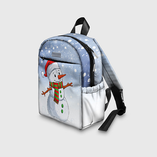 Детский рюкзак Весёлый снеговик в колпаке / 3D-принт – фото 3