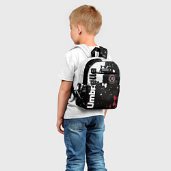 Детский рюкзак Umbrella Security на спортивном красно бело чёрном, цвет: 3D-принт — фото 2