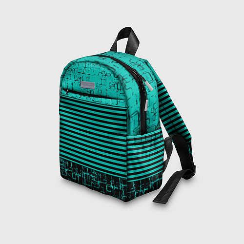 Детский рюкзак Темно бирюзовый полосатый узор / 3D-принт – фото 3