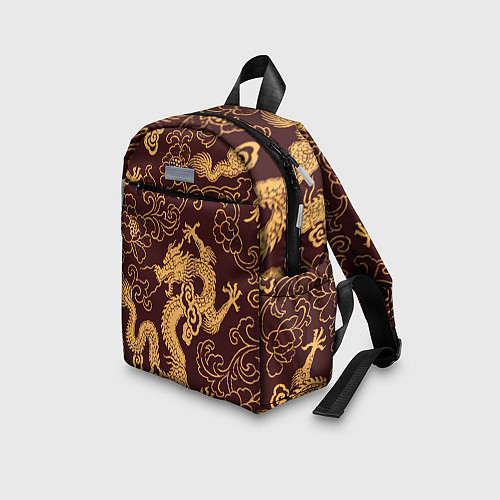 Детский рюкзак Черно-золотая гравюра дракона / 3D-принт – фото 3