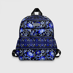 Детский рюкзак Новогодняя гжельская роспись цветами на чёрном фон, цвет: 3D-принт