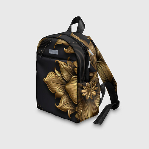 Детский рюкзак Золотые объемные листья на черном фоне / 3D-принт – фото 3