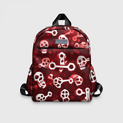 Детский рюкзак Белые черепки и кости на красном фоне, цвет: 3D-принт