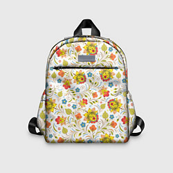 Детский рюкзак Хохломская роспись разноцветные цветы на белом фон, цвет: 3D-принт