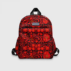 Детский рюкзак Хохломская роспись красные цветы и ягоды на чёрном, цвет: 3D-принт