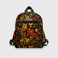 Детский рюкзак Хохломская роспись золотистые листья чёрном фоне, цвет: 3D-принт