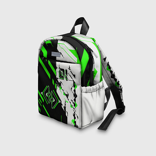 Детский рюкзак Зелёные и чёрные техно линии / 3D-принт – фото 3