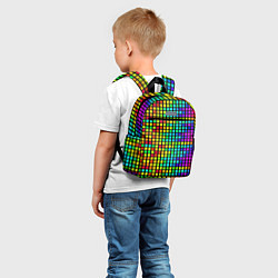 Детский рюкзак Разноцветные квадраты на чёрном фоне, цвет: 3D-принт — фото 2