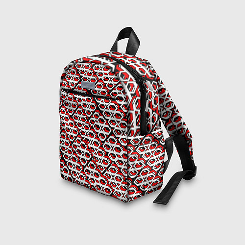 Детский рюкзак Красно-белый узор на чёрном фоне / 3D-принт – фото 3