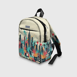 Детский рюкзак Силуэты людей и небоскребов в брызгах краски, цвет: 3D-принт — фото 2