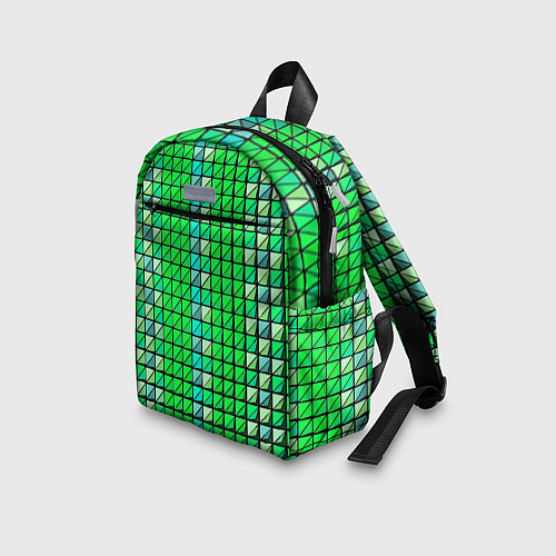 Детский рюкзак Зелёные плитки и чёрная обводка / 3D-принт – фото 3
