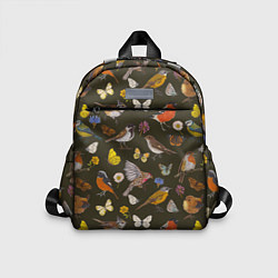 Детский рюкзак Птицы и бабочки с цветами паттерн, цвет: 3D-принт