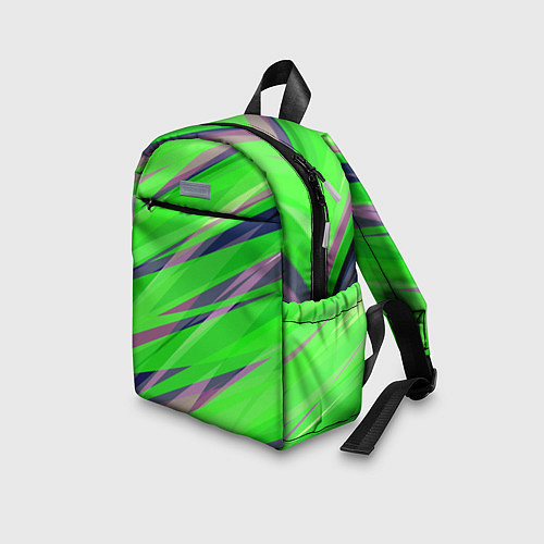 Детский рюкзак Зелёный и фиолетовый абстрактные полосы / 3D-принт – фото 3