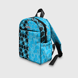 Детский рюкзак Техно-киберпанк шестиугольники голубой и чёрный, цвет: 3D-принт — фото 2