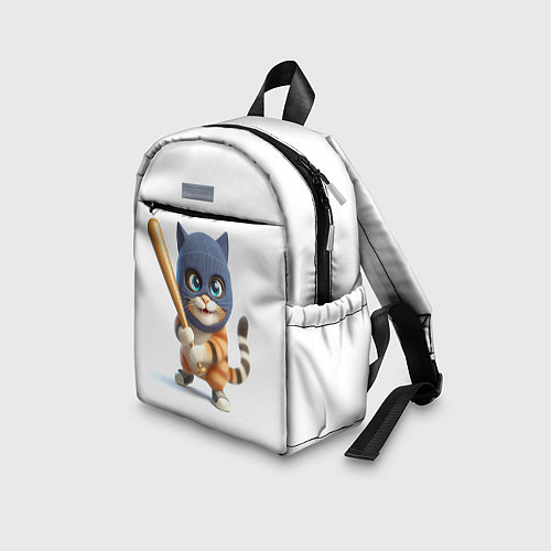 Детский рюкзак Прикольный котёнок с бейсбольной битой и в балакла / 3D-принт – фото 3
