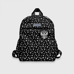 Детский рюкзак Герб РФ и ласточки на чёрном, цвет: 3D-принт
