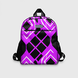Детский рюкзак Чёрные квадраты и белые полосы на фиолетовом фоне, цвет: 3D-принт