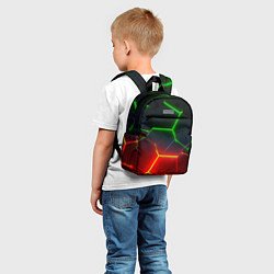 Детский рюкзак Зеленые и красные неоновые плиты в разломе, цвет: 3D-принт — фото 2