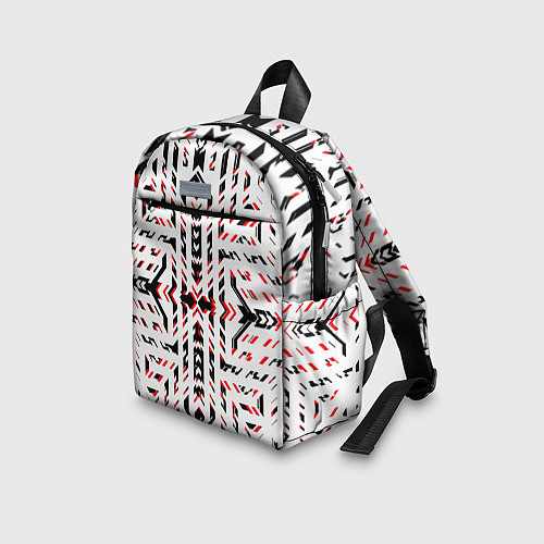 Детский рюкзак Чёрно-красные диагональные полосы на белом фоне / 3D-принт – фото 3